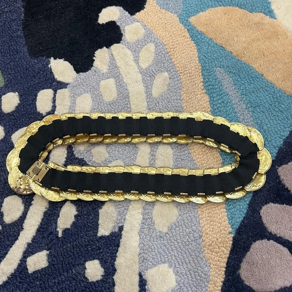 Vintage Gold Disc Belt Hammered Medallion Stretch Waist Belt‎ Boho Small